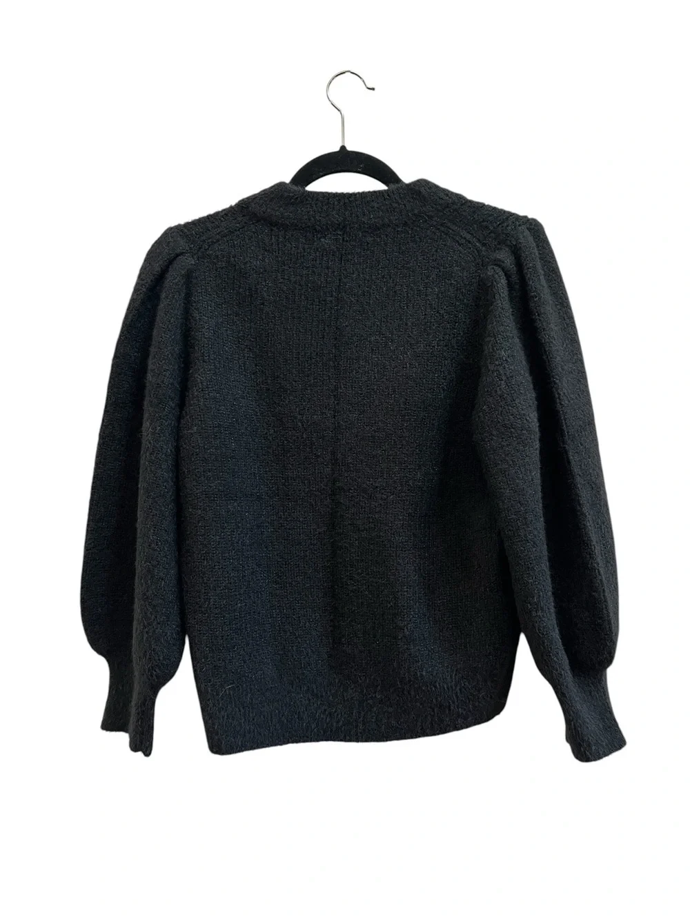 Madewell Eaton Metallic Puff Sleeve Fuzzy Sweater Black M NWT Boxy Minimalist - Picture 3 of 6